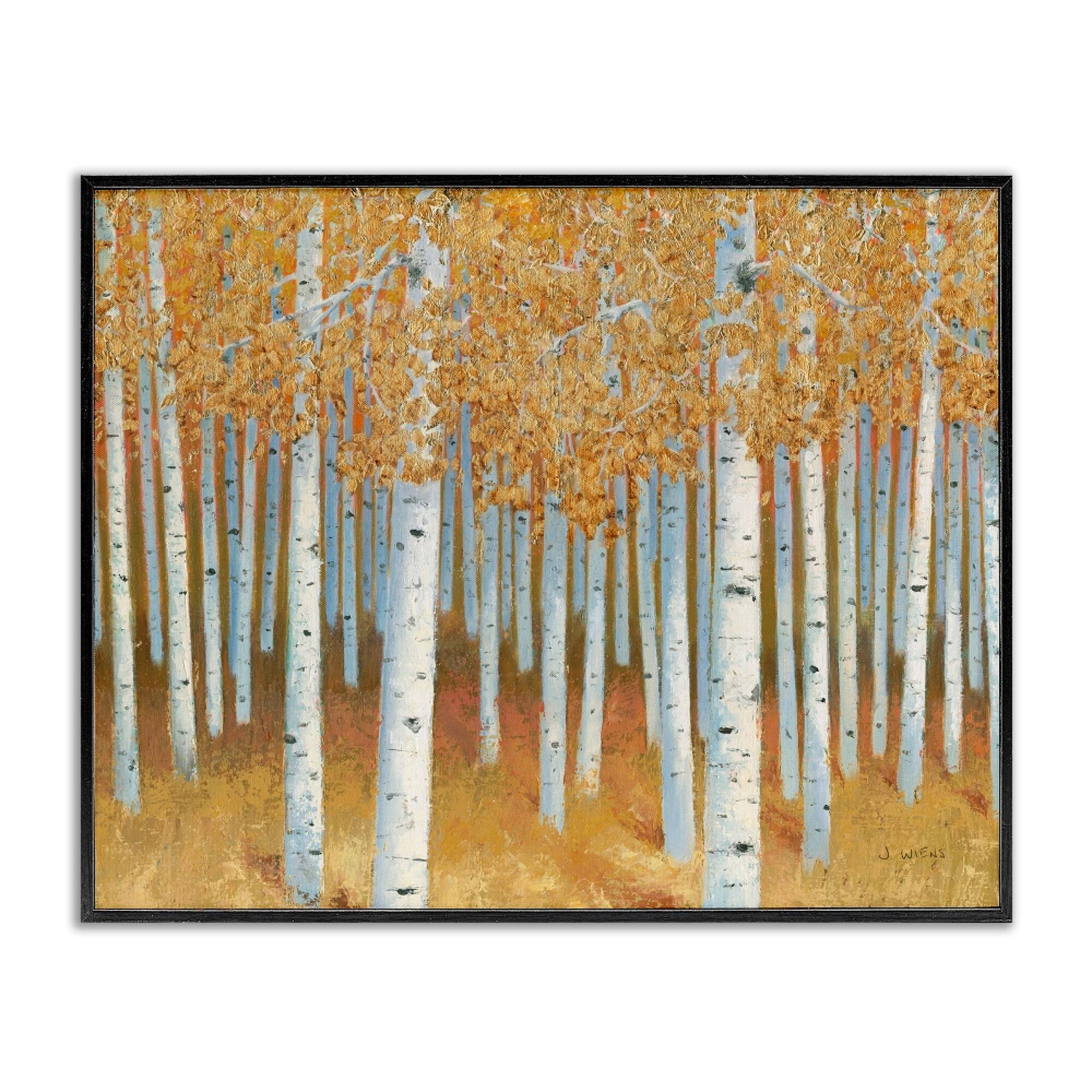Stupell Industries Autumn Leaves Birch Tree Landscape Rustic Forest Framed Giclee Art